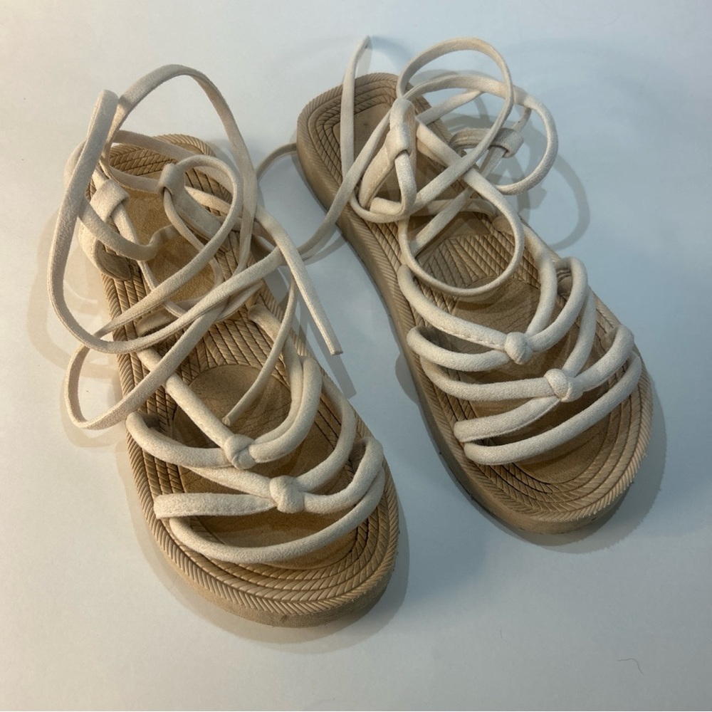 Women's Cream Lace-Up Gladiator Rope Sandals